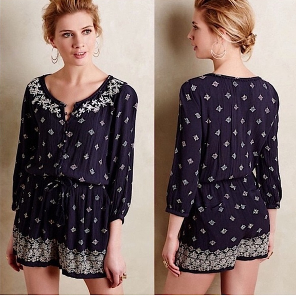 Anthropologie Lilka Starflower Embroidered Romper